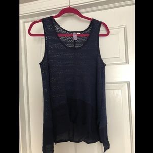 Blue knit sleeveless blouse